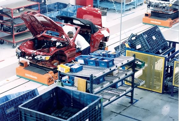 Lineside storage on an automotive assembly line.