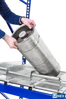 UNEX Keg-Flow has a roller end stop for easy picking of kegs.