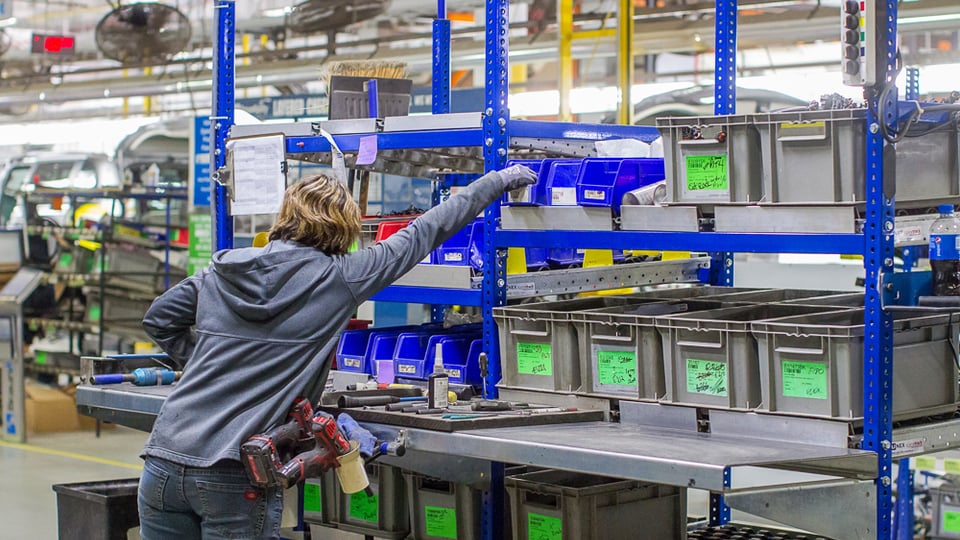 carton flow rollers in a manufacturing workstation
