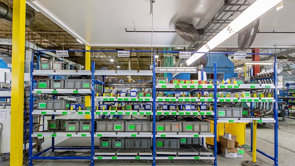 gravity flow racks for warehouses and manufacturing